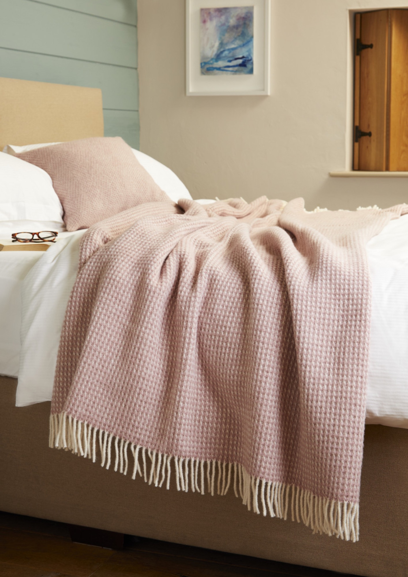 Plaid throw blanket wol wafel waffle Dusty Pink Bellebien