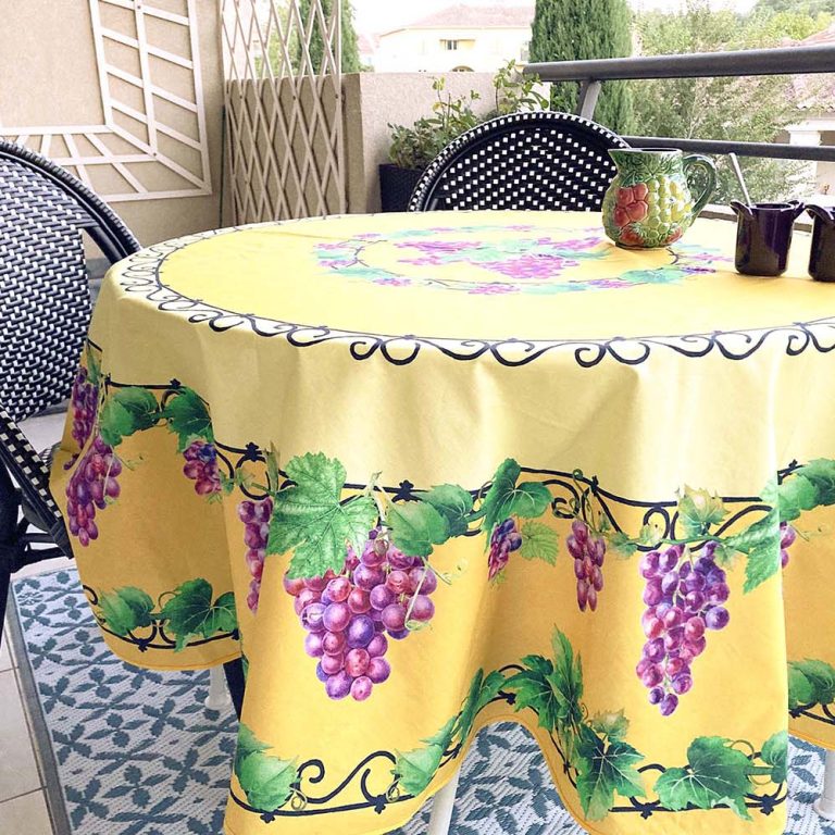 Rond Frans tafelkleed Grappes de Raisin geel Bellebien