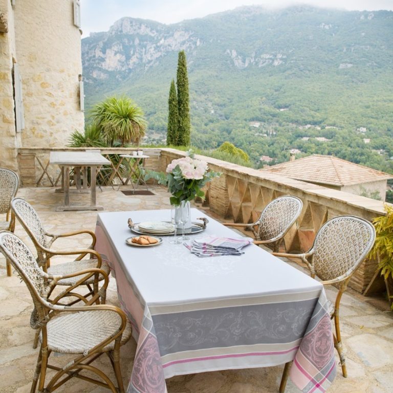 Frans tafelkleed jacquard Cheverny gris rose Bellebien