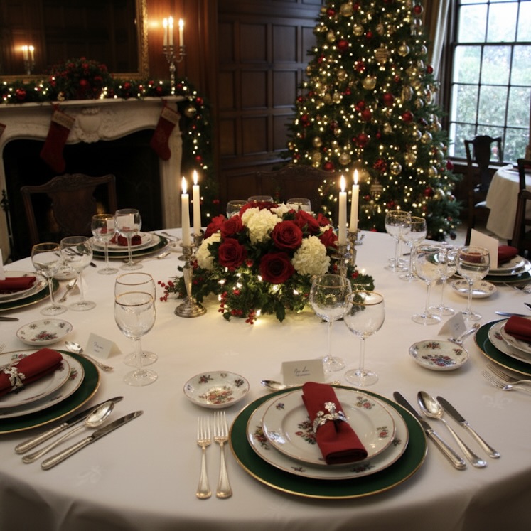 Wit tafelkleed rond damast met Franse lelie Bellebien