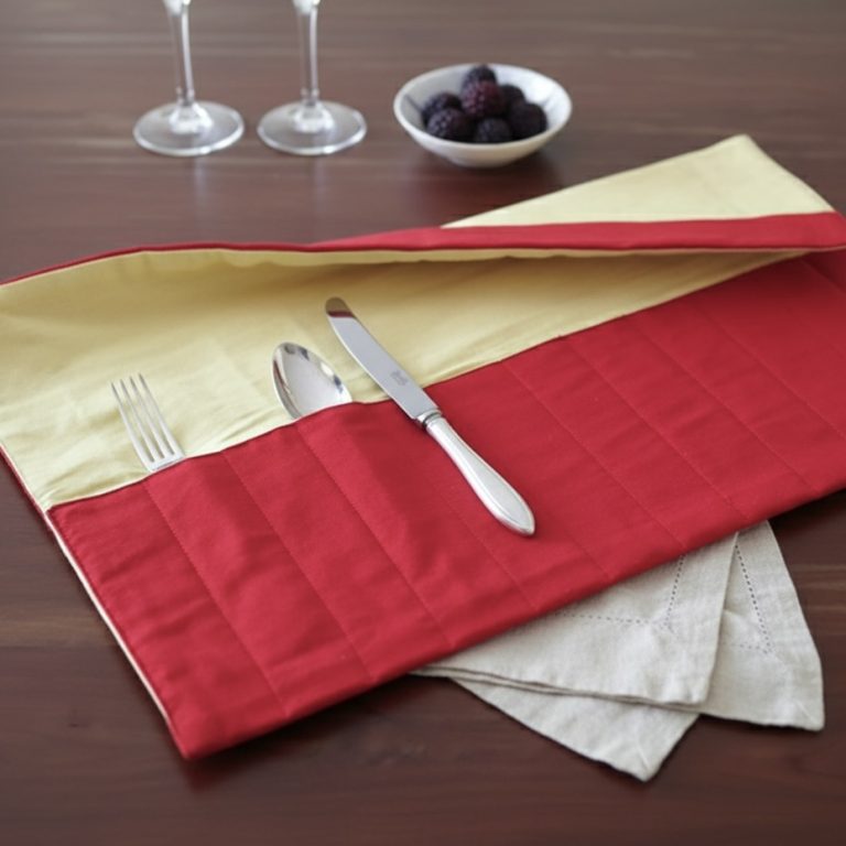 Bestekhoes kersenrood tafelzilver messen vorken lepels Bellebien