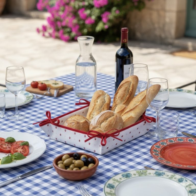 Broodmandje Ramatuelle roomwit donkerrood Bellebien