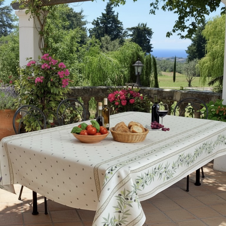Frans tafelkleed Ramatuelle Olives roomwit Bellebien