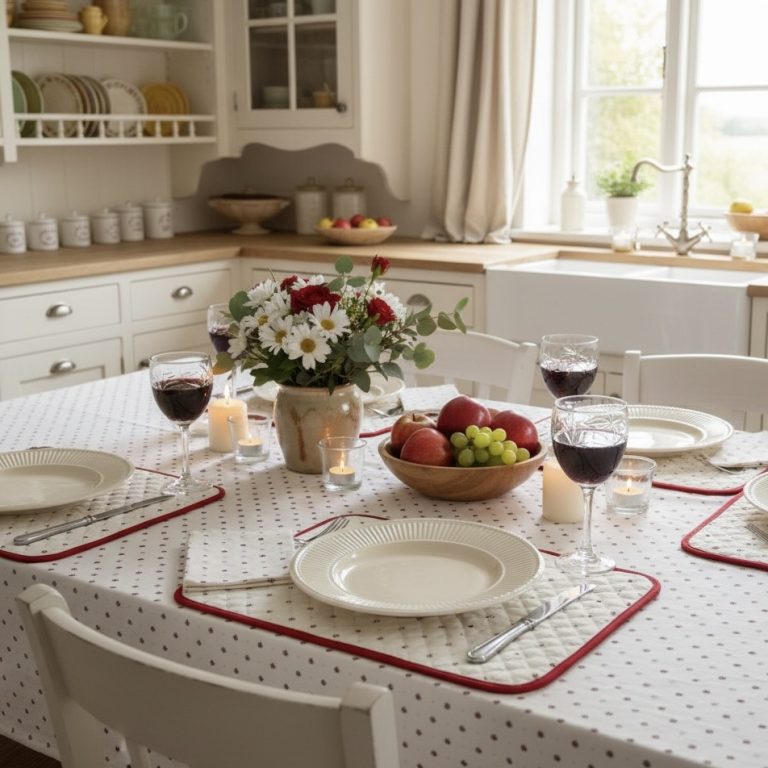 Frans tafelkleed Ramatuelle roomwit donkerrood rouge Bellebien