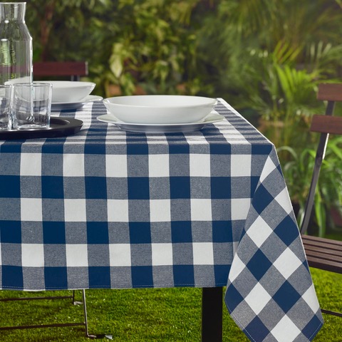 Frans tafelkleed gecoat blauw wit geruit Bellebien