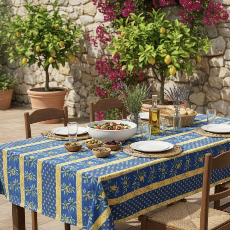 Frans tuintafelkleed gecoat weerbestendig Cigales blauw Bellebien