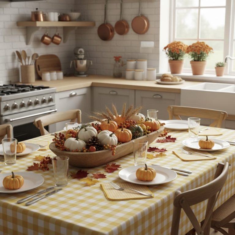 Geruit tafelkleed geel wit grote gele ruit Bellebien Herfstsfeer