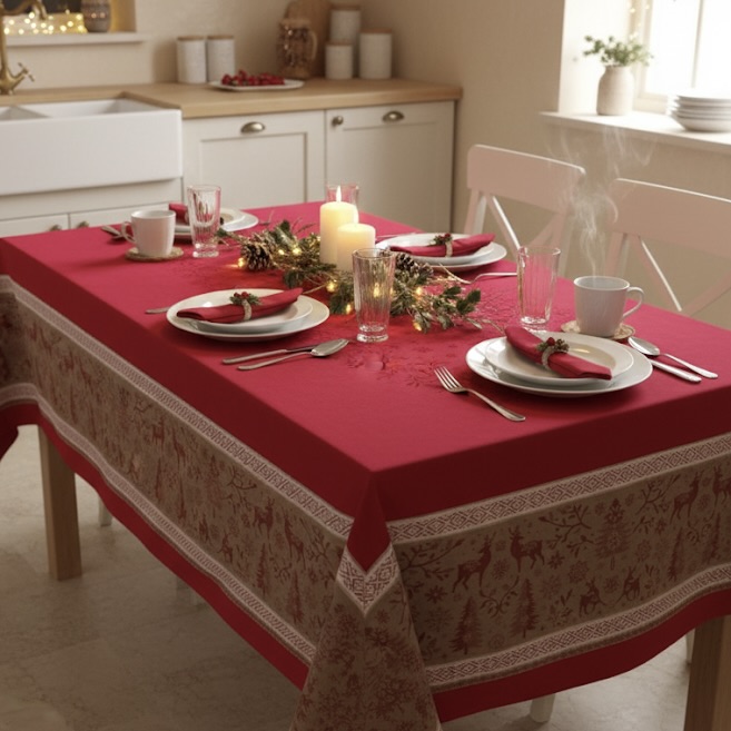 Kerst tafelkleed Chamonix donkerrood Bellebien