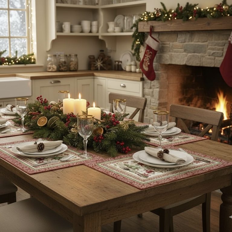 Kerstplacemat Vallées des Etoiles donkerrood groen Bellebien