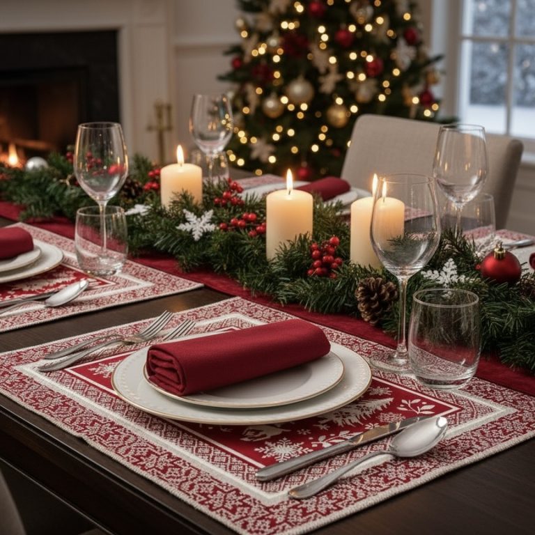 Kerstplacemat Vallées des Etoiles donkerrood rouge Bellebien