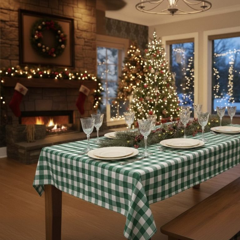 Kersttafelkleed groen geruit grote groene ruit Bellebien