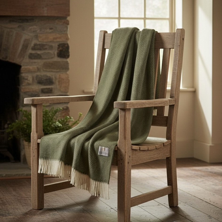 Plaid Fishbone olive Bellebien