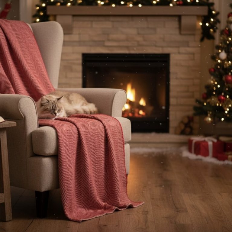 Plaid throw blanket stich red Bellebien