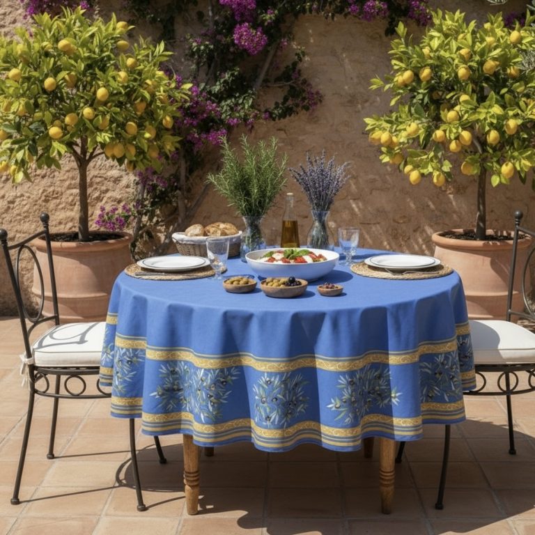 Rond Frans tafelkleed rameaux d'Oliviers lavendelblauw olijven 180 Bellebien