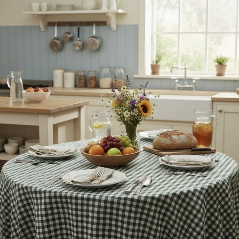 Rond tafelkleed gecoat geruit flessengroen Bellebien