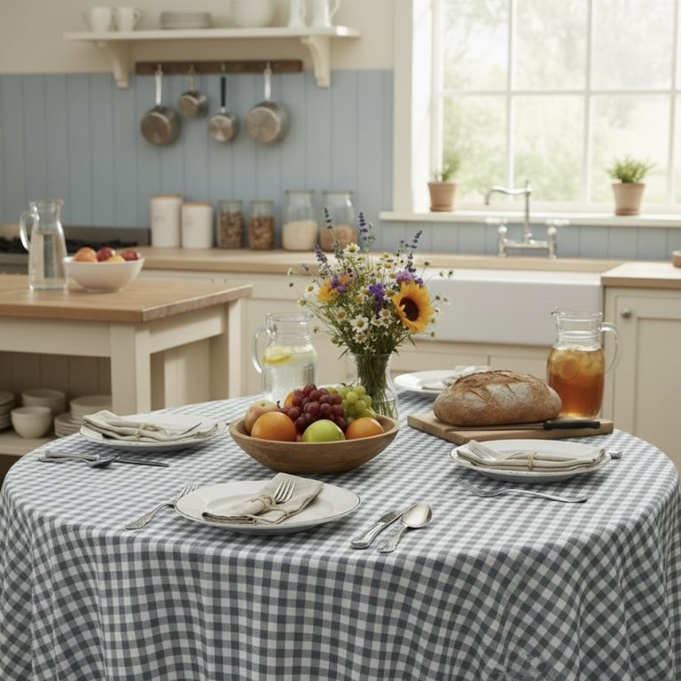 Rond tafelkleed geruit grijs gecoat Bellebien