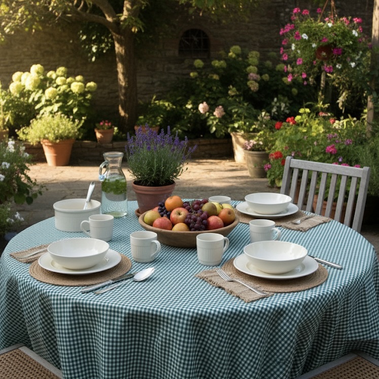 Rond tafelkleed groen wit geruit Bellebien