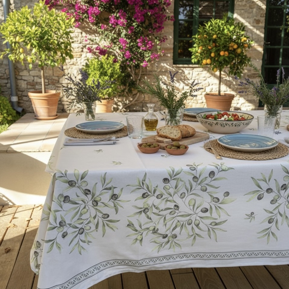 Tafelkleed Frans Oliviers zand Bellebien sfeer