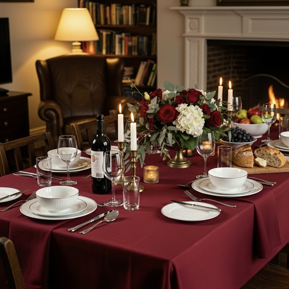 Tafelkleed gecoat linnenkatoen donkerrood Bellebien