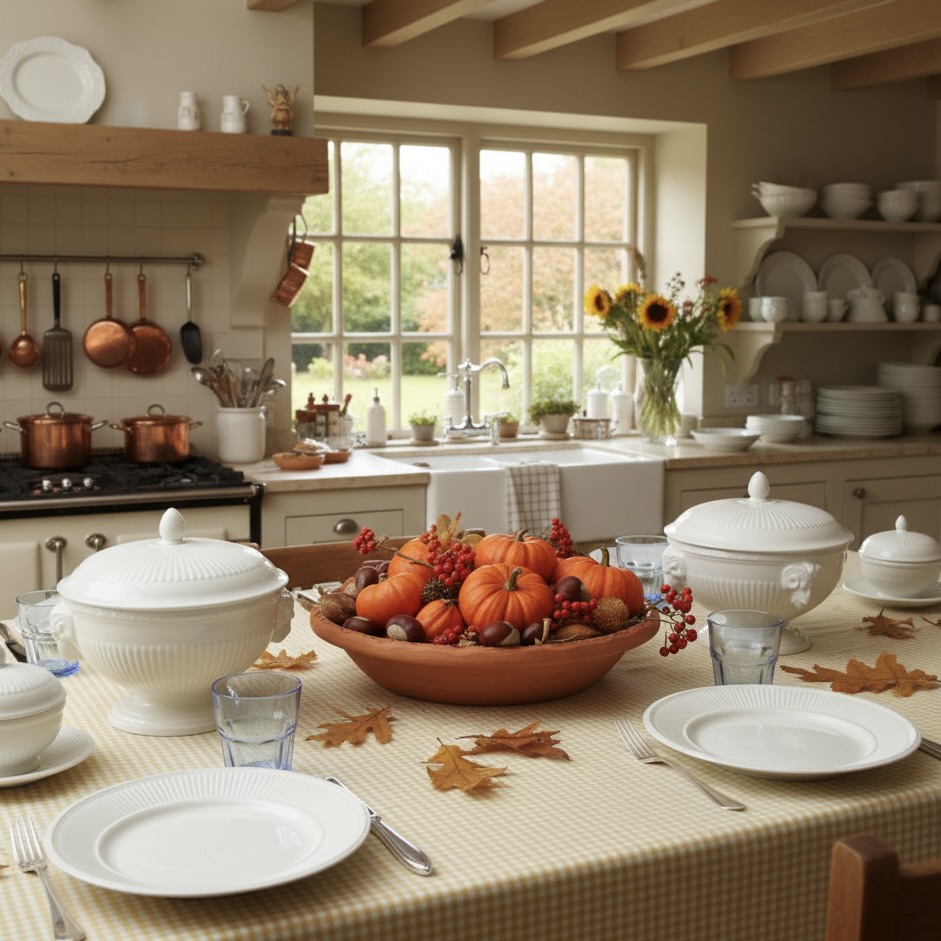 Tafelkleed geel wit geruit kleine gele ruit Bellebien herfstsfeer