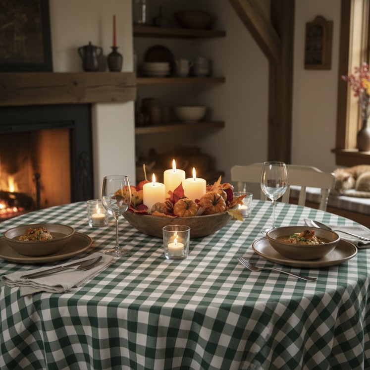 Tafelkleed groen wit geruit grote groene ruit Bellebien herfstsfeer