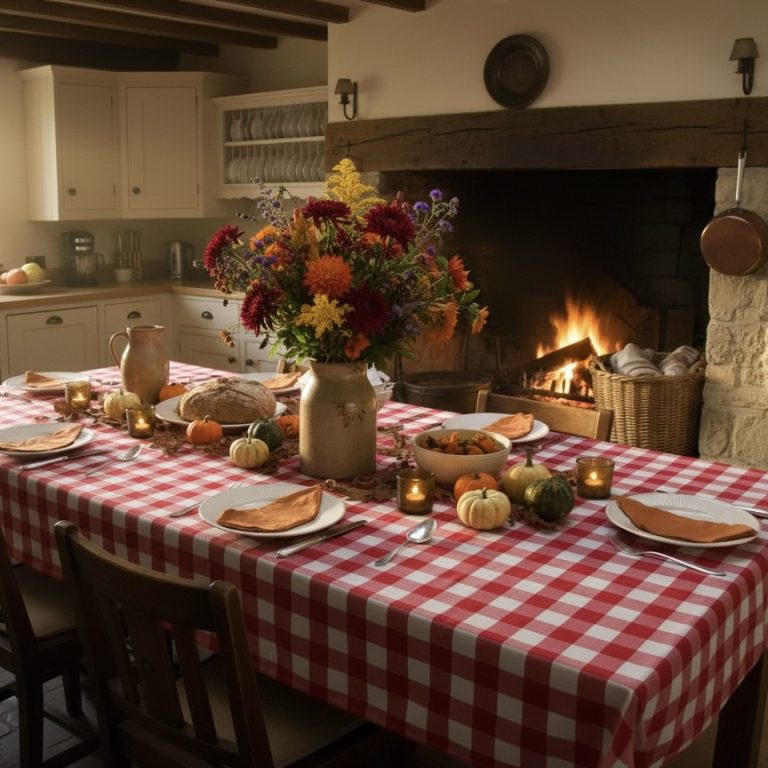 Tafelkleed grote rode ruit herfstsfeer Bellebien