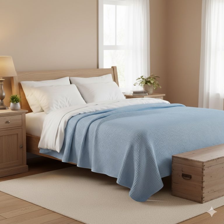 Wafeldeken wafelsprei lichtblauw Bellebien