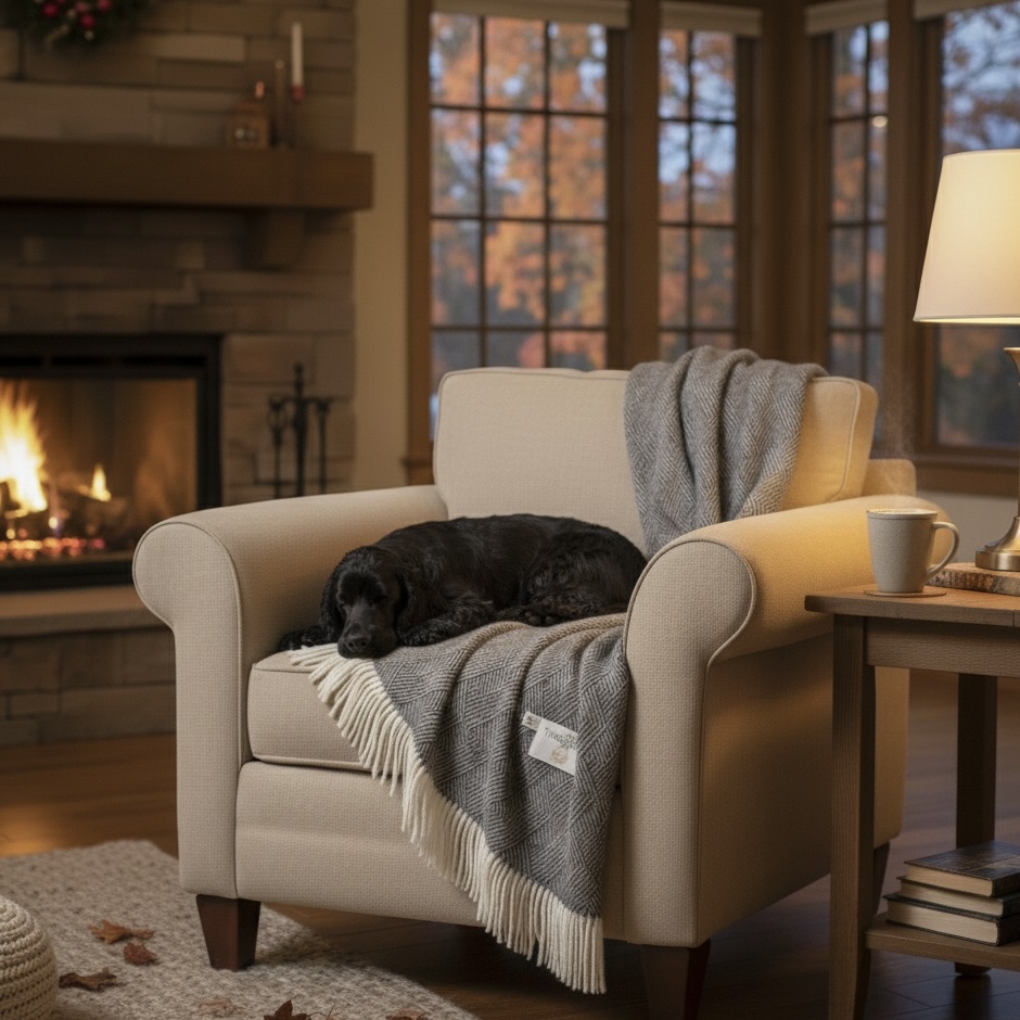 Wollen plaid throw Engels