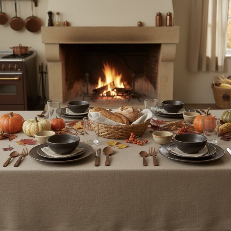 Effen tafelkleed linnenkatoen taupe gecoat Bellebien herfstsfeer