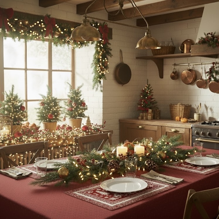 Kerst tafelkleed ramatuelle donkerrood gecoat Bellebien