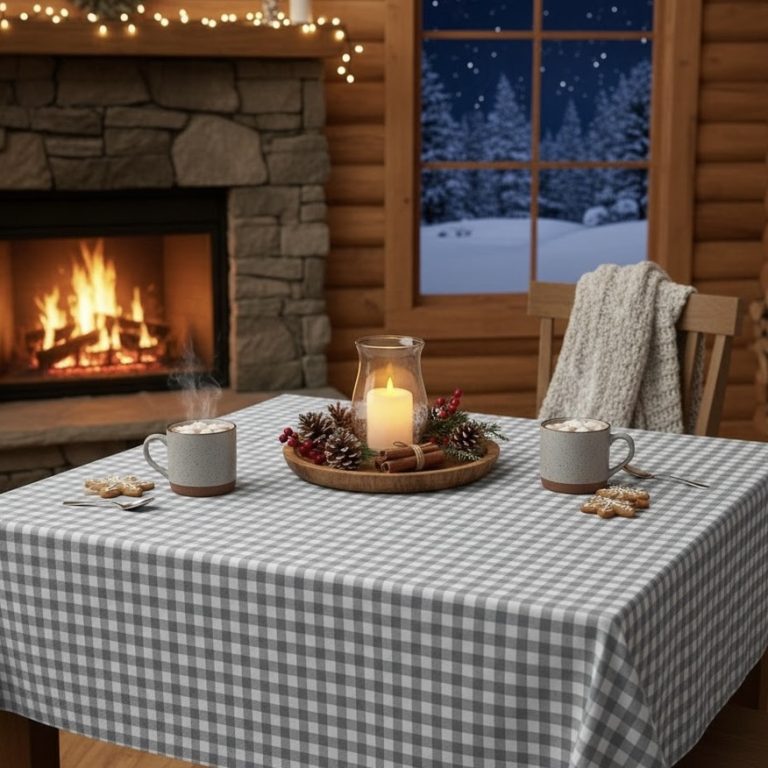 Vierkant tafelkleed grijs geruit 160x160 cm. gecoat Bellebien wintersfeer