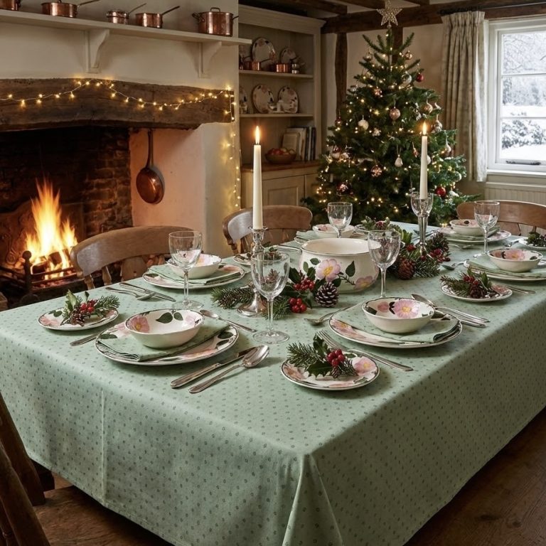 Winter tafelkleed Ramatuelle groen Bellebien wintersfeer