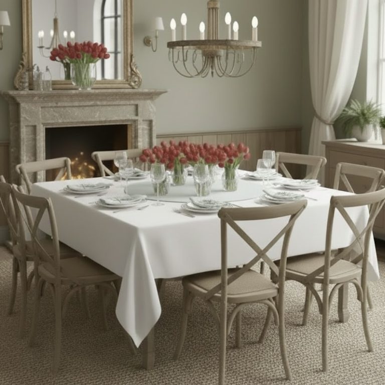 Damast tafelkleed vierkant wit met Franse lelie Bellebien lente sfeer