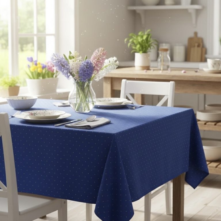 Frans tafelkleed Ramatuelle nachtblauw gecoat Bellebien lente sfeer