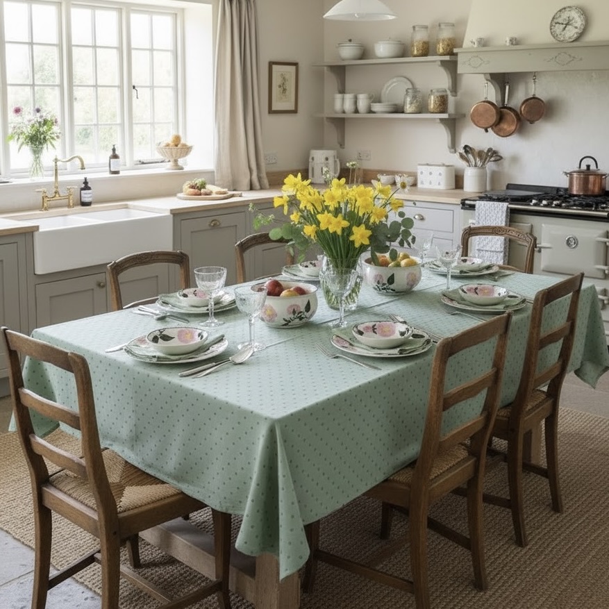 Tafelkleed Frans ramatuelle groen Bellebien lente sfeer