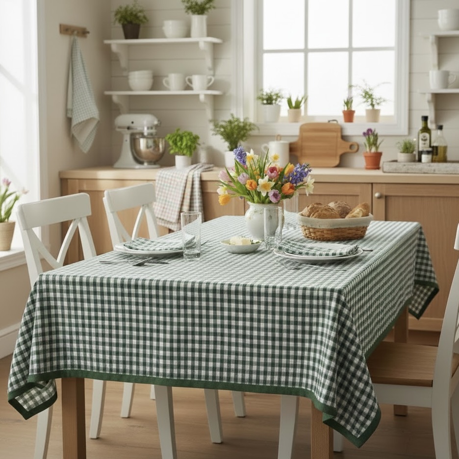 Tafelkleed groen wit geruit Bellebien lentesfeer