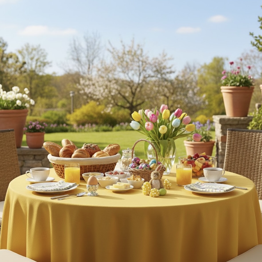 Paas tafelkleed rond paas geel Bellebien