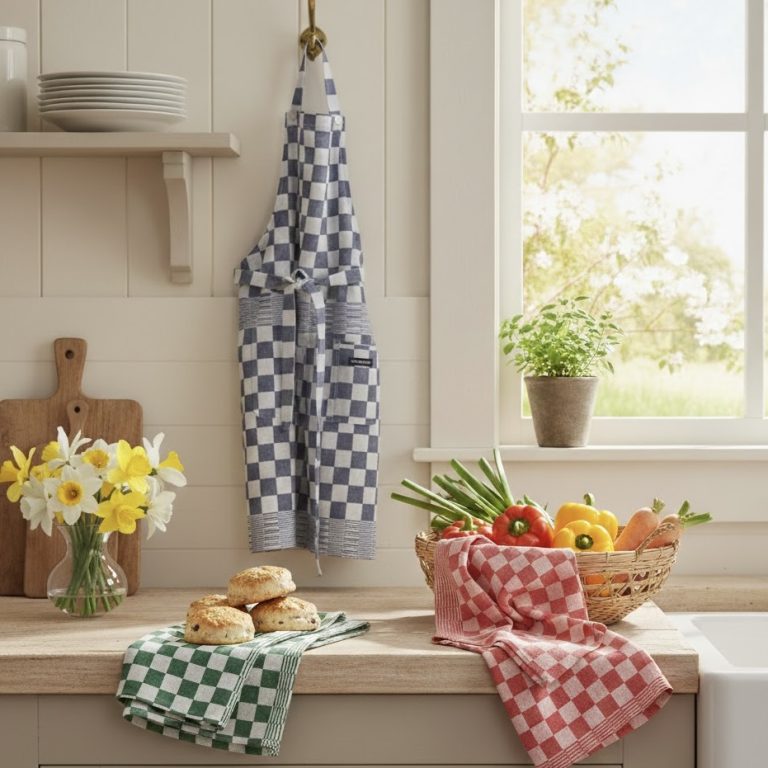 Pompdoek theedoek en keukendoek en schort Bellebien