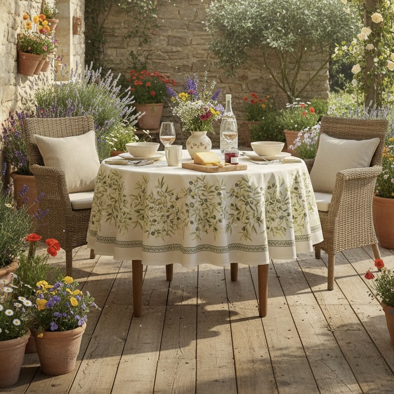 Rond tafelkleed 180 Frans Oliviers zand Bellebien