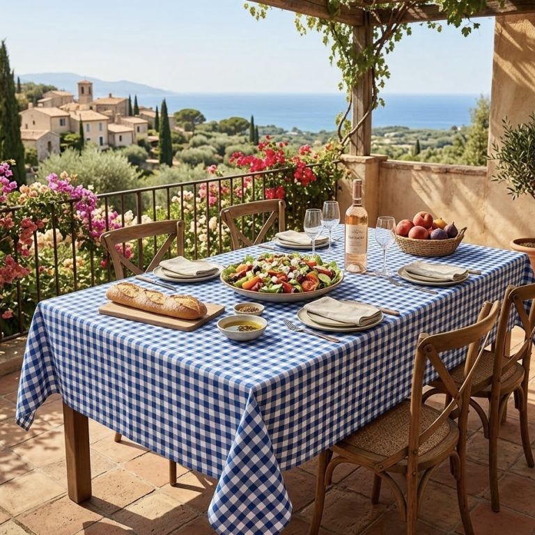 Tafelkleed blauw wit geruit Frans gecoat Bellebien