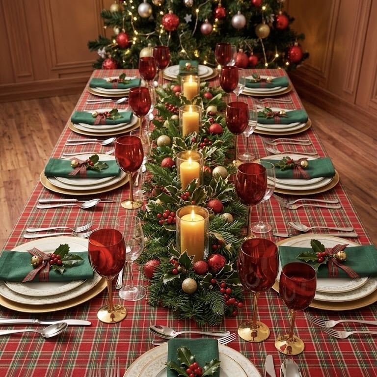 Kerst tafelkleed Schotse Ruit Tartan Bellebien